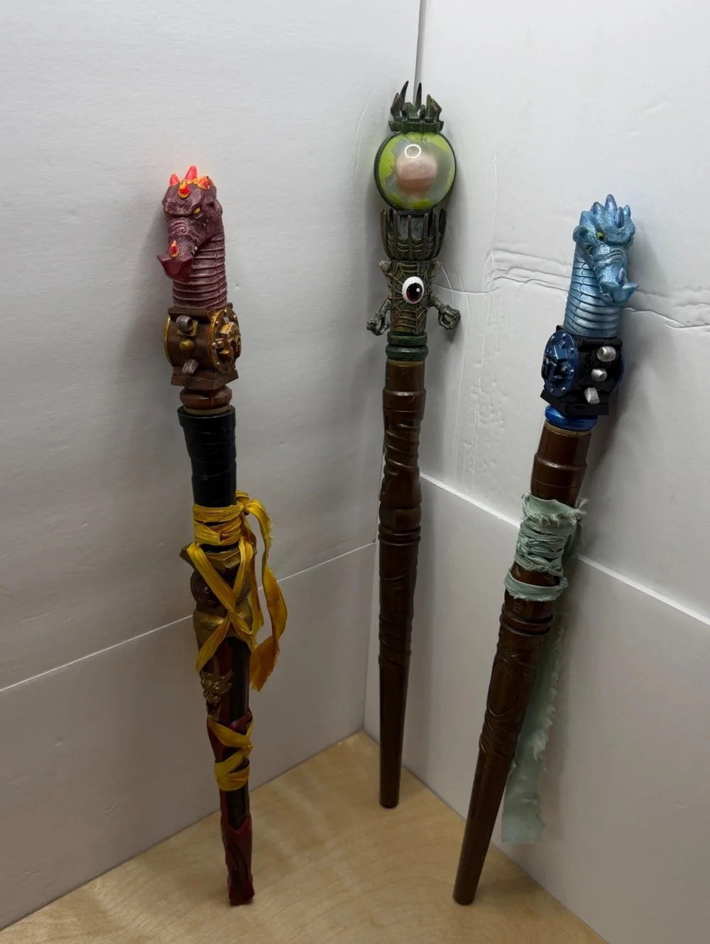 MagiQuest Wands x3 Red Blue Dragon Green Eye Toppers Great Wolf Lodge - Untested